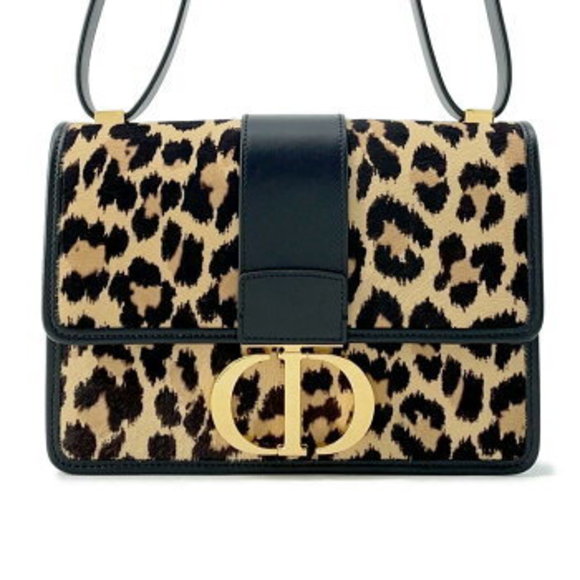 Dior Montaigne Shoulder Bag Black Pony Leather Leopard - Picture 1 of 8
